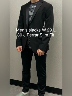 W 29 x L 30 Slim Fit Men's black slacks- J Ferrar, excellent condition, stretchy